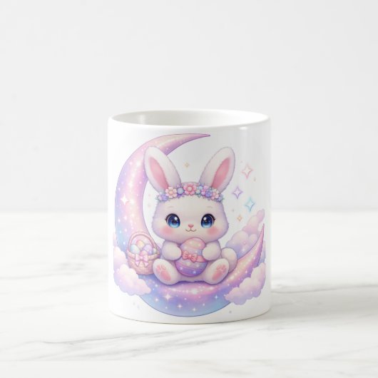 Cute Pastel Easter Bunny Mug – Moon Aesthetic Kaffeetasse (Mittel)