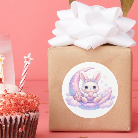 Cute Pastel Easter Bunny Sticker – Celestial Moon  (Party)