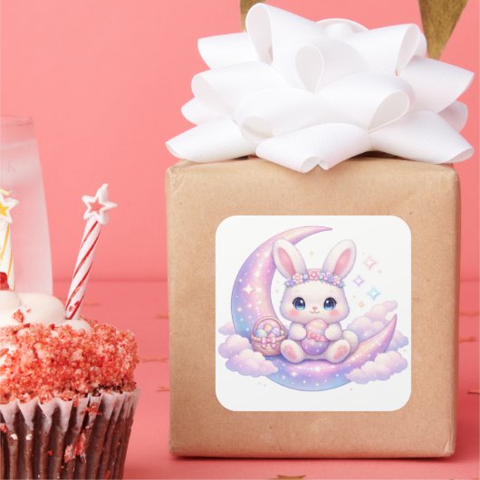 Cute Pastel Easter Bunny Sticker – Moon Aesthetic (Party)