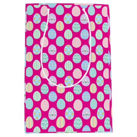 Cute Pastel Easter Eggs Pattern Mittlere Geschenktüte (Vorderseite)