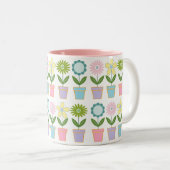 Cute Pastel Flower Pots Pattern Zweifarbige Tasse (VorderseiteRechts)