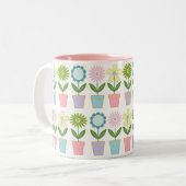 Cute Pastel Flower Pots Pattern Zweifarbige Tasse (Vorderseite Links)