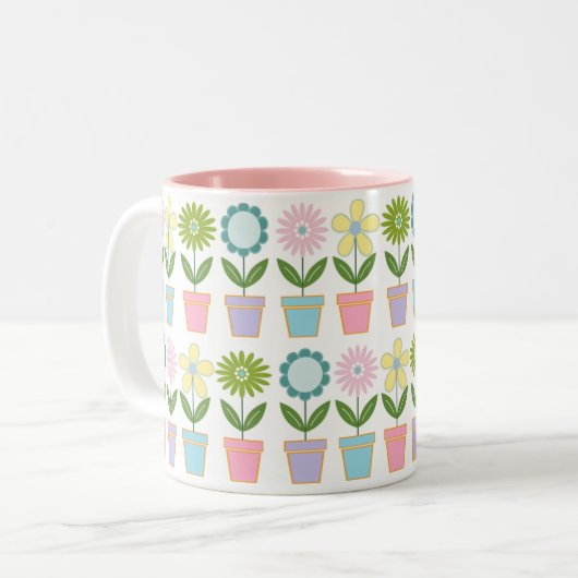 Cute Pastel Flower Pots Pattern Zweifarbige Tasse (Vorderseite Links)
