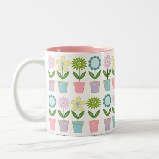 Cute Pastel Flower Pots Pattern Zweifarbige Tasse (Links)