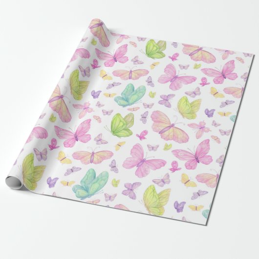 Cute Pastel Flying Butterflies Geschenkpapier (Ungerollt)