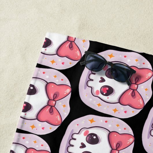Cute Pastel Goth Skull with Bow Strandtuch (Beispiel)