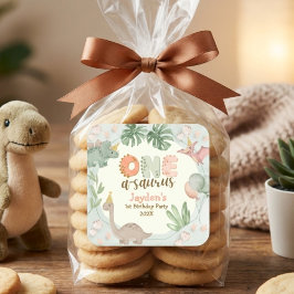 Cute Pastel Green Dinosaur One A Saurus Birthday Quadratischer Aufkleber