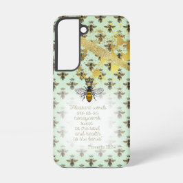 Cute Pastel Green Gold Bee Grid Bible Queen Bee  Samsung Galaxy Hülle