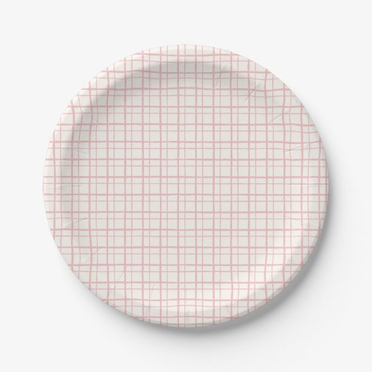 Cute Pastel Hand Drawn Grid Ballet Pink Pappteller (Vorderseite)