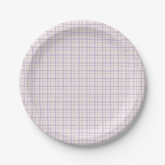 Cute Pastel Hand Drawn Grid Dusty Lilac Pappteller (Vorderseite)