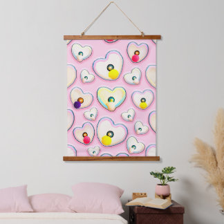 Cute Pastel Heart Wood Topped Wall Tapestry Wandteppich Mit Holzrahmen