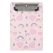 Cute Pastel Hearts & Rainbow Pattern | Kawaii Pink Mini Klemmbrett (Vorderseite)