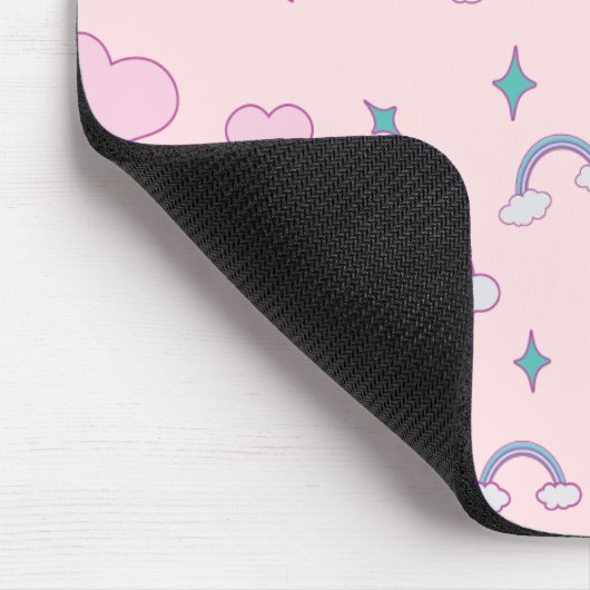 Cute Pastel Hearts & Rainbow Pattern | Kawaii Pink Mousepad (Ecke)