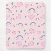 Cute Pastel Hearts & Rainbow Pattern | Kawaii Pink Mousepad (Vorne)