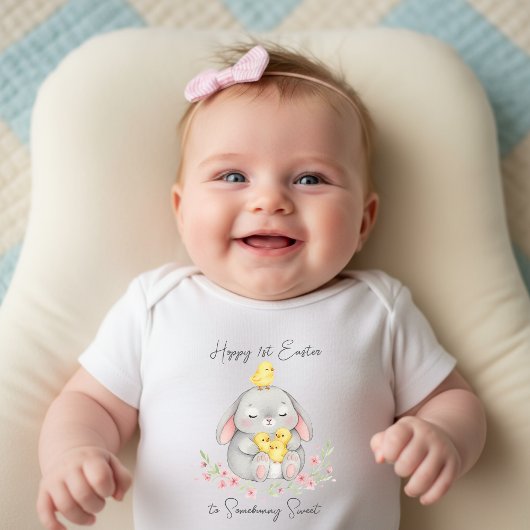 Cute Pastel Hoppy 1st Easter Bunny & Chicks Baby Strampler