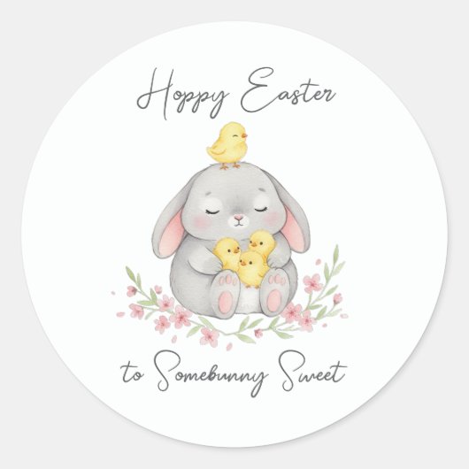 Cute Pastel Hoppy Easter Bunny & Chicks Runder Aufkleber (Vorderseite)