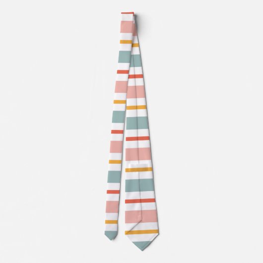 Cute Pastel Horizontal Stripes Boho Pink Teal Yell Krawatte (Rückseite)