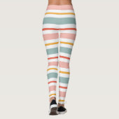 Cute Pastel Horizontal Stripes Boho Pink Teal Yell Leggings (Rückseite)
