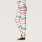 Cute Pastel Horizontal Stripes Boho Pink Teal Yell Leggings (Links)