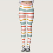 Cute Pastel Horizontal Stripes Boho Pink Teal Yell Leggings (Vorderseite)