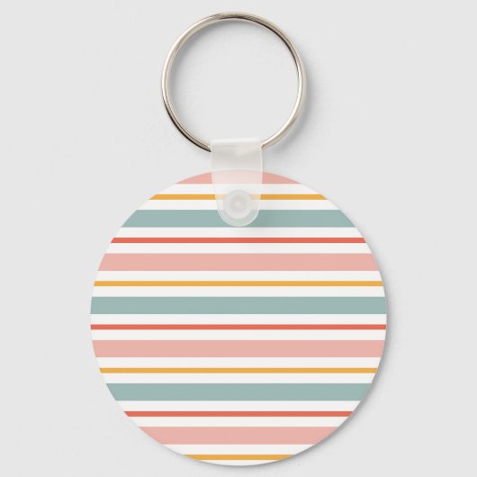 Cute Pastel Horizontal Stripes Boho Pink Teal Yell Schlüsselanhänger (Vorderseite)