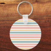 Cute Pastel Horizontal Stripes Boho Pink Teal Yell Schlüsselanhänger (Rückseite)