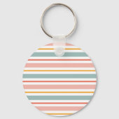 Cute Pastel Horizontal Stripes Boho Pink Teal Yell Schlüsselanhänger (Rückseite)