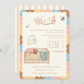 Cute Pastel Islamic Aqeeqah Baby Announcement Einladung (Vorne/Hinten)