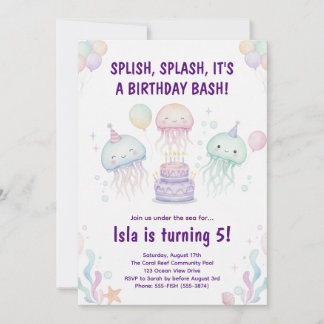 Cute Pastel Jellyfish Birthday Party Invitation Einladung