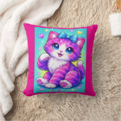 Cute Pastel Kitten Pillow Design with Bow and Spar Kissen (Decke)