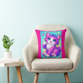 Cute Pastel Kitten Pillow Design with Bow and Spar Kissen (Stuhl )