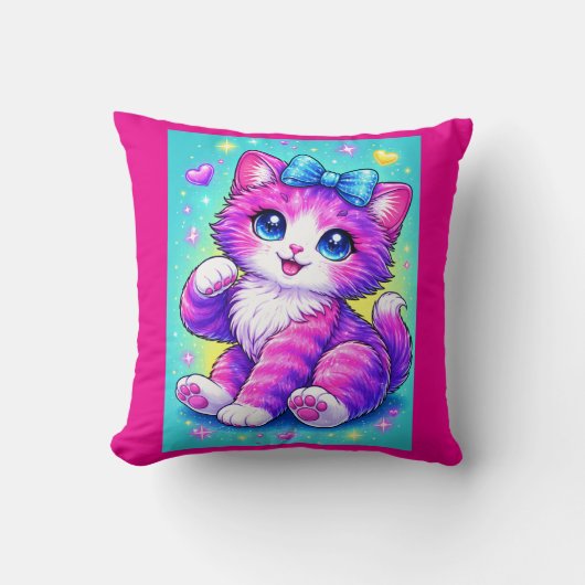 Cute Pastel Kitten Pillow Design with Bow and Spar Kissen (Vorderseite)