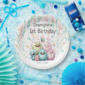 Cute Pastel Little Monsters Girl's 1st Birthday Pappteller (Party)