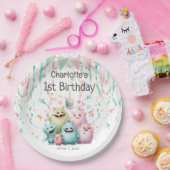 Cute Pastel Little Monsters Girl's 1st Birthday Pappteller (Party)
