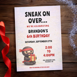 Cute Pastel Ninja & Gift Box Kids Birthday Einladung