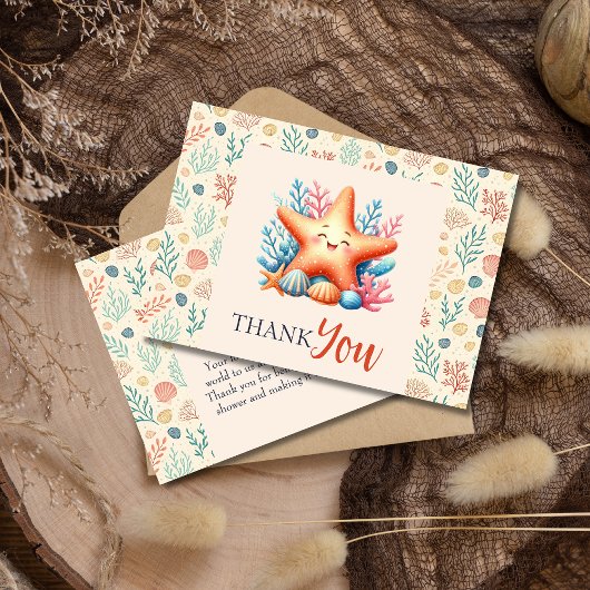 Cute Pastel Ocean Starfish Custom Baby Shower Dankeskarte