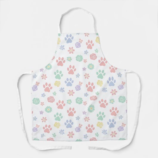 Cute Pastel Paw Prints and Flowers Pattern Schürze (Vorderseite)