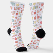 Cute Pastel Paw Prints and Hearts Pattern "LOVE"  Socken (Gewinkelt)