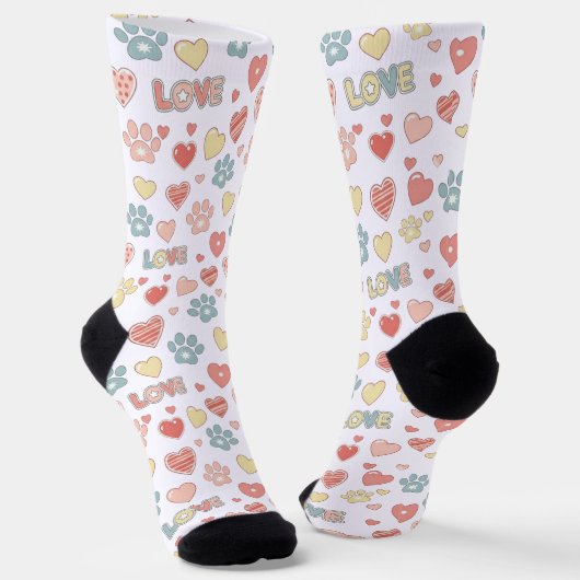 Cute Pastel Paw Prints and Hearts Pattern "LOVE" Socken (Gewinkelt)