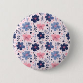 Cute Pastel Pink And Blue Floral Spring Garden Button (Vorderseite)