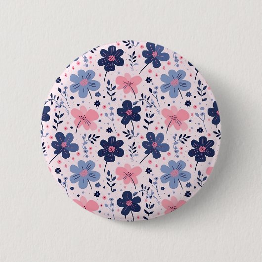 Cute Pastel Pink And Blue Floral Spring Garden Button (Vorderseite)