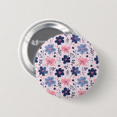 Cute Pastel Pink And Blue Floral Spring Garden Button (Vorne & Hinten)