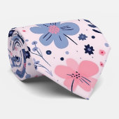Cute Pastel Pink And Blue Floral Spring Garden Krawatte (Gerollt)