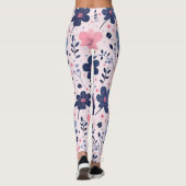 Cute Pastel Pink And Blue Floral Spring Garden Leggings (Rückseite)