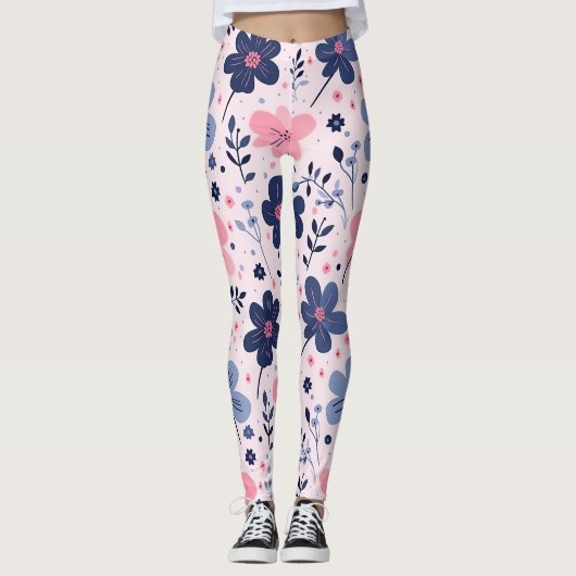 Cute Pastel Pink And Blue Floral Spring Garden Leggings (Vorderseite)