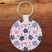 Cute Pastel Pink And Blue Floral Spring Garden Schlüsselanhänger (Vorderseite)