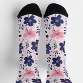 Cute Pastel Pink And Blue Floral Spring Garden Socken (Oben)