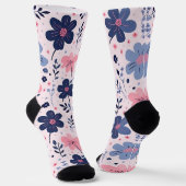 Cute Pastel Pink And Blue Floral Spring Garden Socken (Gewinkelt)