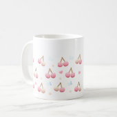 Cute Pastel Pink Cherry Pattern Coffee Mug Kaffeetasse (Vorderseite Links)