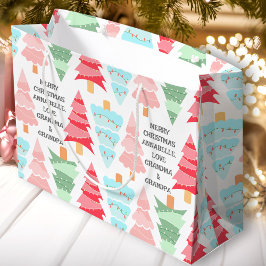 Cute Pastel Pink Colorful Christmas Tree Name Große Geschenktüte